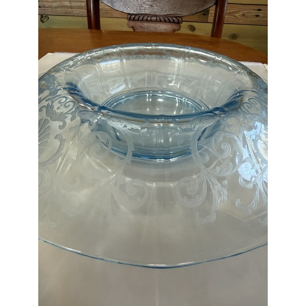 Vintage Fostoria JUNE Azure Blue 12" Centerpiece mushroom bowl - Picture 4 of 5